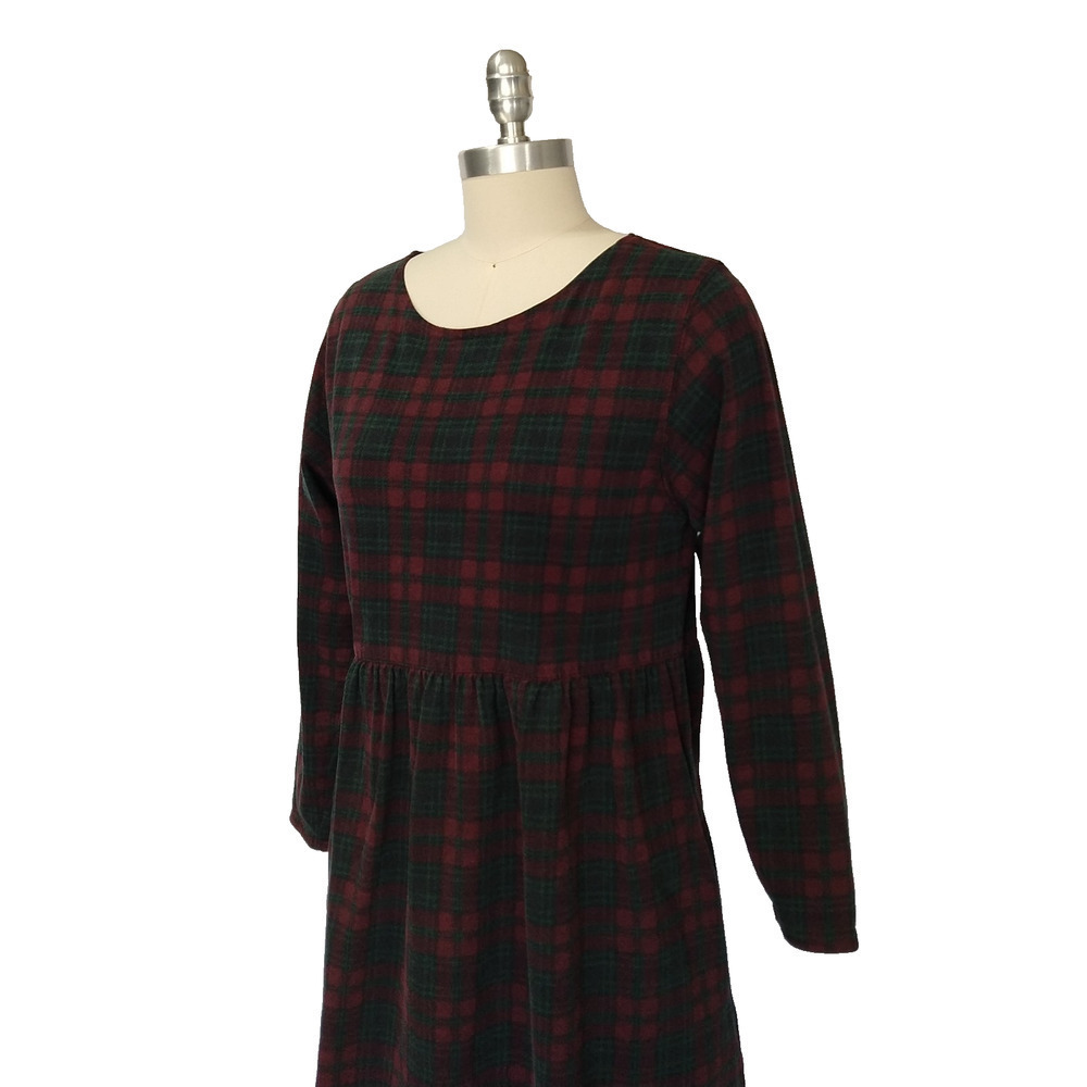 Vintage 90s Plaid Midi Dress Size S M Green Maroon Grunge Tartan Cottage Trad - Picture 5 of 8